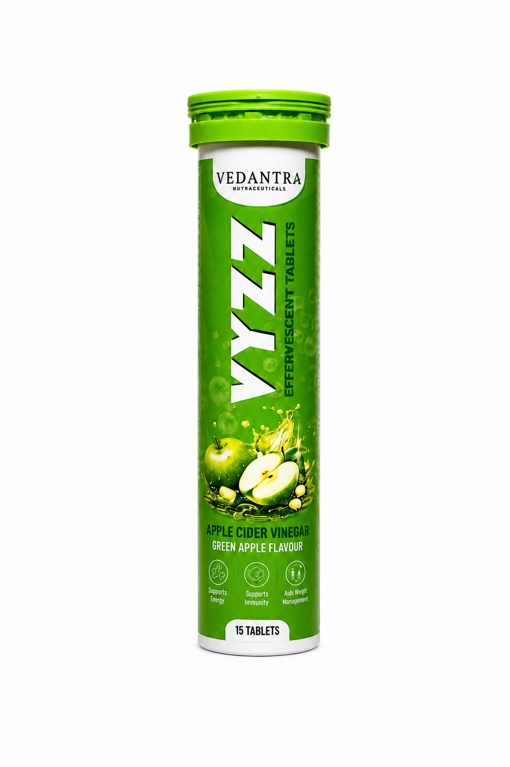 VYZZ ACV Apple Cider Vinegar Effervescent Tablets – Green Apple Flavour, 15 Tablets