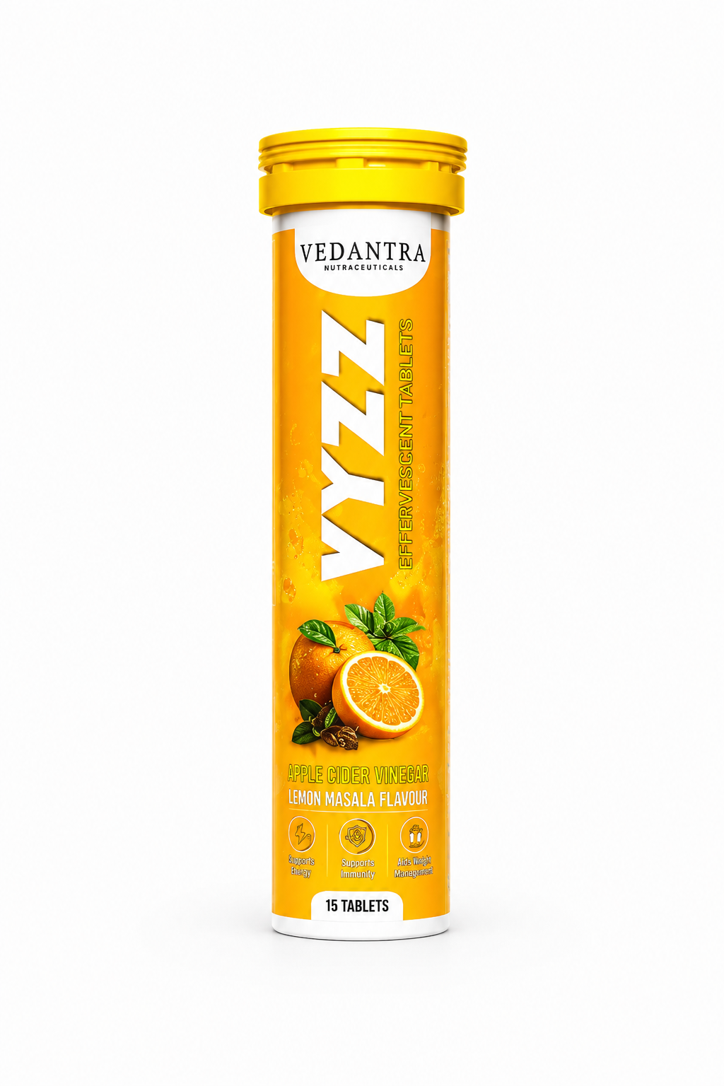 VYZZ  ACV Apple Cider Vinegar Effervescent Tablets – Lemon Masala Flavour | 15 Tablets